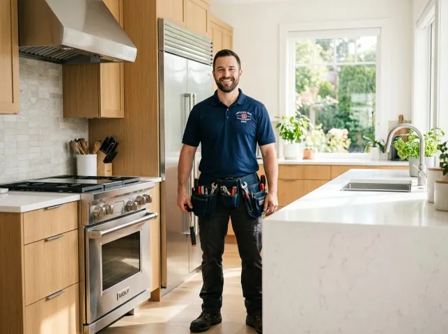 Appliance Repair Hero technician in a Belle Mead, NJ kitchen after an appliance repair